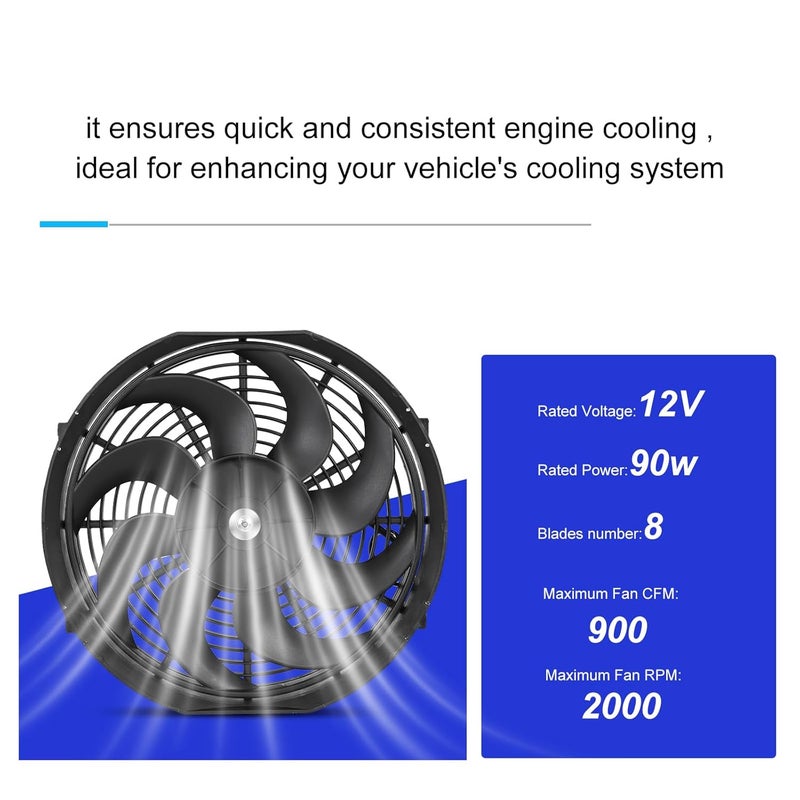 BETTERCLOUD Universal 14 Inch Black Slim Radiator Cooling Fan 12V 90W Push Pull with Mount Kit – Fits Radiators for Vehicles, Cars, Trucks - Image 3